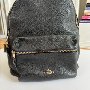 Coach Black Pebbled Leather Mini Backpack with Gold Hardware